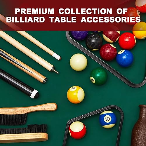 Jenaai 37 Pcs Pools Table Accessories Set Billiard Pool Balls with Triangle Diamond Ball Holder Cue Chalks Pools Cue Tip Pool Sticks Brush for Beginners, Billiards Hall, Family, Birthday Gift