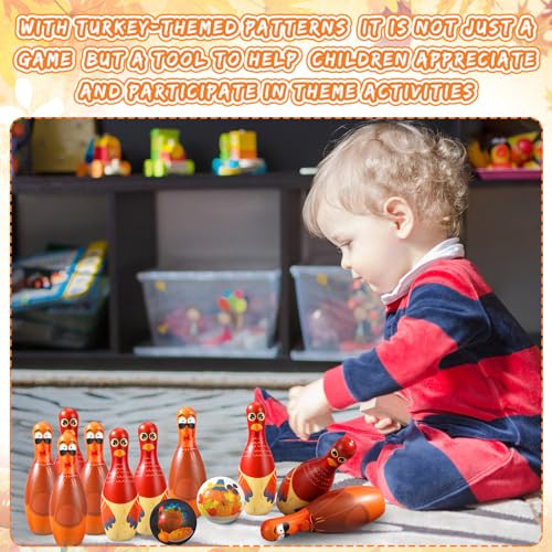 Libima 12 Pcs Thanksgiving Bowling Set Thanksgiving Gifts Fall Holiday Party Games Toddler Turkey Bowling Set 10 Soft Foam Bowling Pins 2 Bowling Balls Set Toy Bowling Set for Kids Fall Party Favors