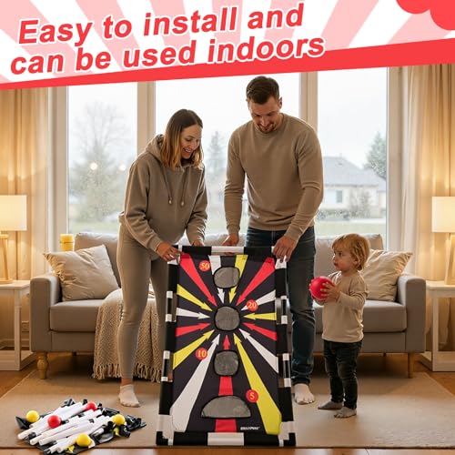 Seenelling Toss and Bounce Game Set Spring Toss Bounce Ball Game Include 6 Foam Bouncy Balls,1 Scoring Target, and 1 Scoring Target for Boys Girls Adults