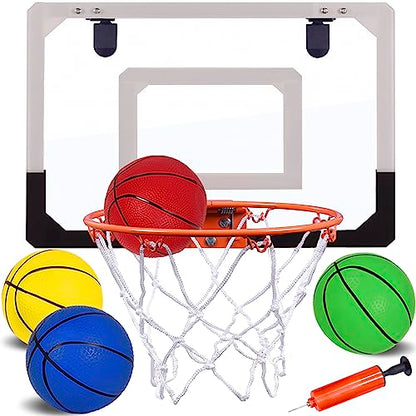 Indoor Mini Basketball Hoop for Kids, Over The Door Basketball Hoop Indoor with 4 Balls & Inflator, Basketball Toys Gifts for 6 7 8 9 10 11 12 Year Old Boys