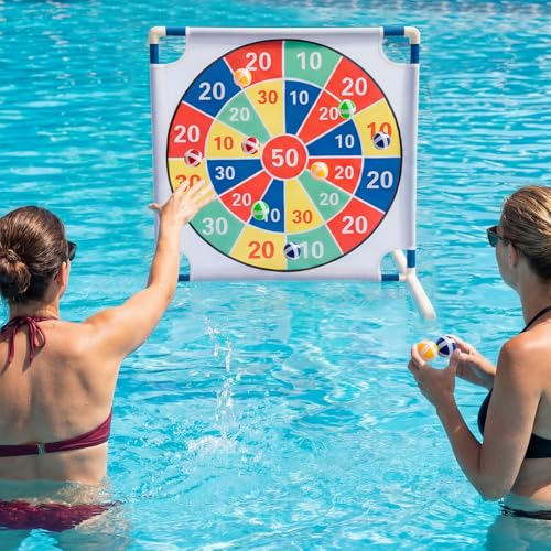 Pool Dart Game Set 24" Large Pool Game Toys Swimming Floats Dart Board with Sticky Balls Swimming Water Indoor Outdoor Beach Yard Playset, Summer Family Fun Party Birthday Gift