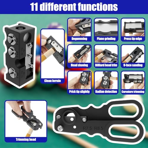 11-in-1 Billiards Pool Cue Tip Shaper, Pool Cue Accessories, Pool Cue Tips Replacement Kit, Pool Cue Repair Kit Billiards Accessories with Blade and Wrench for Replacement and Shaping Cue Tips