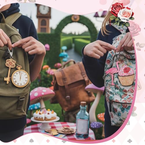 Saypacck 24 Pcs Wonderland Party Favors Wooden Painting Craft Kits Birthday Party Supplies with Organza Bag for Goodie Bags Fillers Adult Thank You Gifts - style: Wonderland