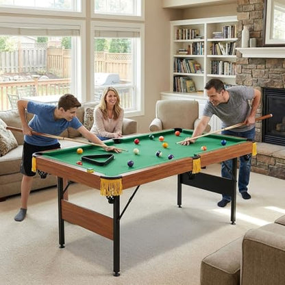 55" Portable Folding Billiards Pool Table Billiard Table Table, Family Pool Set with Cues Balls Rack and Chalk, Compact Green Felt Table for Indoor Outdoor Use with Easy Setup ch