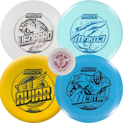 INNOVA DX 3 Disc Golf Starter Kits for Men, Women, & Kids, Putter, Midrange, Driver, Bonus G3T Mini, Weight Ranges 140-180, Beginner Frisbee Golf Set, Fade Bag Sold Seperat