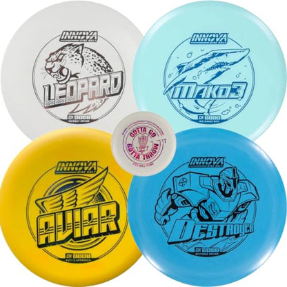 INNOVA DX 3 Disc Golf Starter Kits for Men, Women, & Kids, Putter, Midrange, Driver, Bonus G3T Mini, Weight Ranges 140-180, Beginner Frisbee Golf Set, Fade Bag Sold Seperat