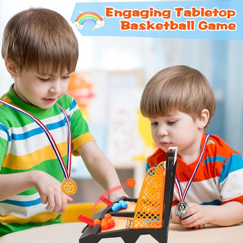 Tabletop Basketball Shooting Game Set Includes 1 Pcs Basketball Court 30 Pcs Basketball Balls and 2 Pcs Medal for Kids Birthday Basketball Party Gifts and Adult to Reduce Stress Game