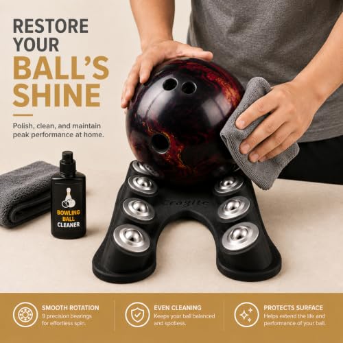 Bowling Release Trainer, Bowling Ball Spinner with 9 Bearings, Bowling Ball Release Trainer for Hook and Rev Practice, Curved Base Bowling Equipment with Anti-Slip Pads & Velvet Bag - color: Black