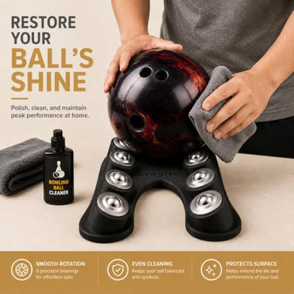 Bowling Release Trainer, Bowling Ball Spinner with 9 Bearings, Bowling Ball Release Trainer for Hook and Rev Practice, Curved Base Bowling Equipment with Anti-Slip Pads & Velvet Bag - color: Black