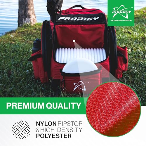 Prodigy Disc BP-1 V3 Disc Golf Backpack | Backpack Storage with 30+ Disc Capacity | Disc Golf Backpack Bag | Tear & Water Resistant | Golf Accessories for Men | Large Golf Disc Bags - color: Red