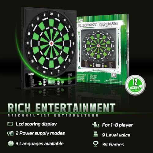 CyeeLife Electronic Dart Board,Soft Tip Dartboard Set,Digital Electric Dart Boards with LED,12 Darts 24 Flights 50 Tips 2 Flight Protectors Power Adapter - color: Electronic DartBoard