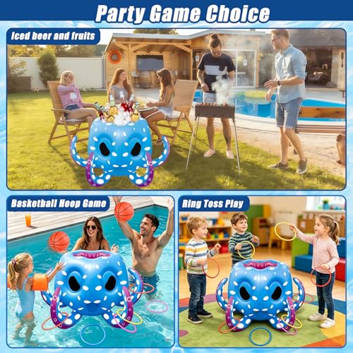 Octopus Pool Toys for Kids Ages 4-8, 2-in-1 Inflatable Float Water Games Toys with Basketball Hoop & Ring Toss, Outdoor Backyard Beach Swim Play, Cool Summer Family Party Supplies Gift Boys Girls - style: Octopus 2 in 1 Games