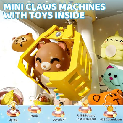 Skirfy Mini Claws Machines for Kids,Vending Machines Toys for Boys Girls 6 7 8 9 Year Old,Arcades Games Toys Bear with LED Light & Adjustable Sound,Birthday Party for 6-12 Year Old Boys Girls - color: White