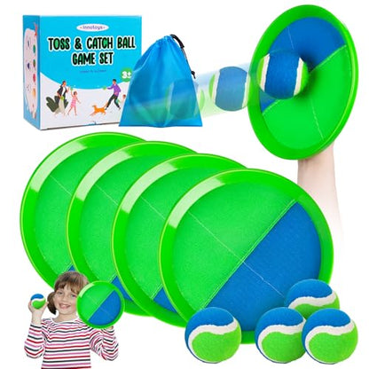 Toss and Catch Ball Game Set, 4 Paddles and 4 Balls Outdoor Paddle Catch Game for Kids, Backyard Beach Pool Yard Toy, Summer Birthday Gift for Boys Girls Ages 4-12 - color: Green Blue