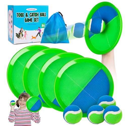 Toss and Catch Ball Game Set, 4 Paddles and 4 Balls Outdoor Paddle Catch Game for Kids, Backyard Beach Pool Yard Toy, Summer Birthday Gift for Boys Girls Ages 4-12 - color: Green Blue