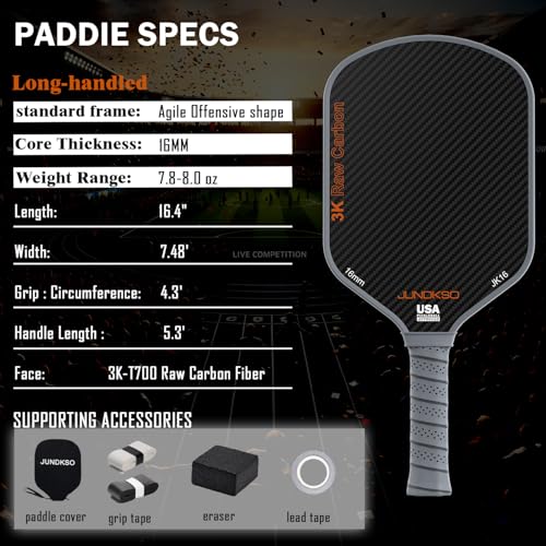 Carbon Fiber Pickleball Paddles USAPA Approved Raw Carbon Frosted - color: Grey