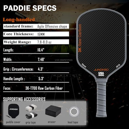 Carbon Fiber Pickleball Paddles USAPA Approved Raw Carbon Frosted - color: Grey