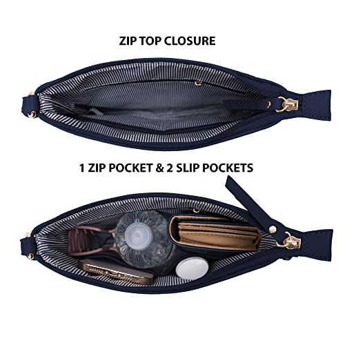 Solene Crossbody Bag Functional Multi Pocket Messenger Purse Top Zip Closure Shoulder Handbag With Adjustable Strap - color: Navy