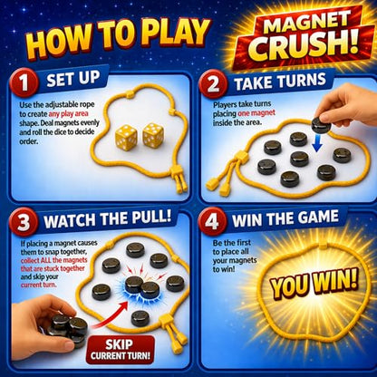 Magnet Crush Magnetic Strategy Board Game for Kids & Adults, Fun Tabletop Magnet Placement Game, STEM Educational Toy, Family Party Game, Travel Game, Puzzle Brain Teaser, Gift for Ages 9+ - color: Yellow