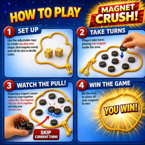 Magnet Crush Magnetic Strategy Board Game for Kids & Adults, Fun Tabletop Magnet Placement Game, STEM Educational Toy, Family Party Game, Travel Game, Puzzle Brain Teaser, Gift for Ages 9+ - color: Yellow