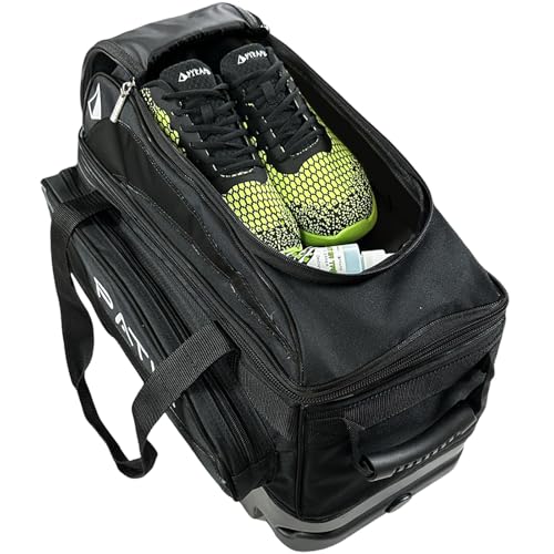 Pyramid Path Premium Deluxe 2 Ball Double Roller Bowling Bag With Large Separate Shoe Compartment (Up To US Mens Size 15) and Oversized Accessory Pocket, Retractable Locking Handle - Extends to 37" - color: Black