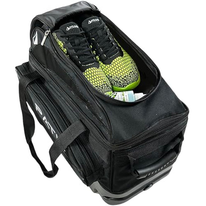 Pyramid Path Premium Deluxe 2 Ball Double Roller Bowling Bag With Large Separate Shoe Compartment (Up To US Mens Size 15) and Oversized Accessory Pocket, Retractable Locking Handle - Extends to 37" - color: Black