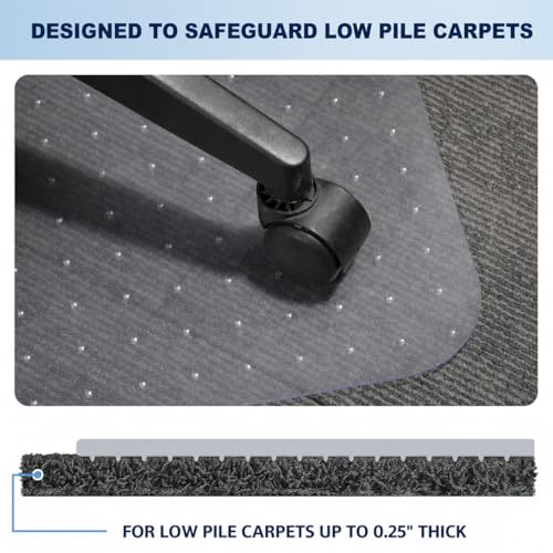 Chair Mat for Carpet- Low Pile (1/4" Thick) Carpet Protector for Office Gaming Computer Desk Chair. Heavy Duty Desk Chair Mat for Carpeted Floors, Semi Transparent (with Lip)