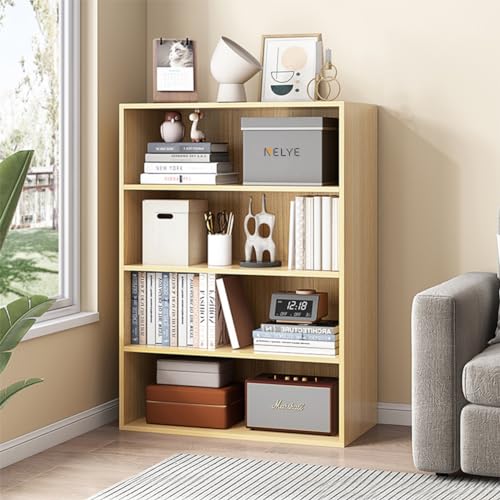 NELYE Basic Open Shelf Bookcase - 4-Tier Wooden Cube Storage Shelves Split Bookshelf, Oak - color: Oak, size: 4-Tier