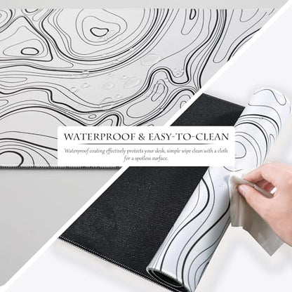 ALOANES Waterproof Mouse Pad with Durable Stitched Edge, Gaming Keyboard, Non-Slip Rubber Base, Extended Desk pad for Gamer, Office& Home, White Topographic Map Mousepad XL(31.50"x11.81"x0.12") - color: 02- Topographic Map White, size: XL(31.5" x 11.8")