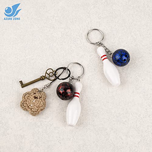 Azure Zone, Pack of 10 Bowling Pin Keychains Ball Charm Key Chain Sports Keyring