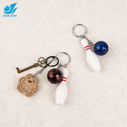 Azure Zone, Pack of 10 Bowling Pin Keychains Ball Charm Key Chain Sports Keyring