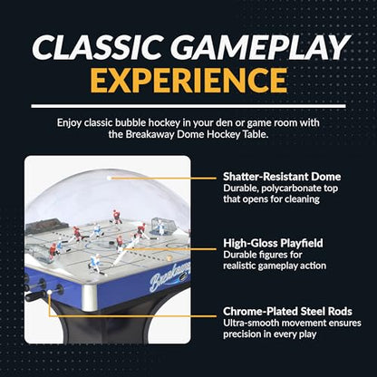Hathaway Breakaway 41-In Dome Hockey Table for Family Game Room - With EZ-Grip Handles, Easy-Open Dome Top, LED Scoring Unit, Durable Chrome-Plated Metal Accents & Leg Levelers - Blue/Black Finish