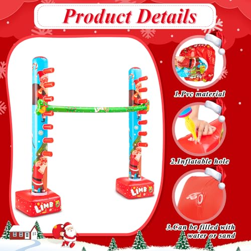 Threan 60 Inch Christmas Inflatable Limbo Xmas Party Game Limbo for Holiday Adults Fun Stick Toys for Christmas Birthday Indoor Outdoor Party Games Picnic Pool - style: Christmas
