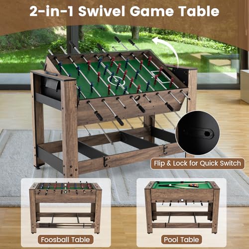 Goplus 2-in-1 Swivel Multi Game Table, 48” Combo Game Table with Foosball & Pool for Adults, Indoor Outdoor Combination Arcade Table for Home Game Room Party - style: 48" x 24" x 32", w/Sticks Holder
