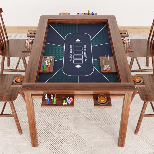 LAUSAINT HOME Board Game Table with Removable Table Top, 54” x 31” Play Area, Gaming and Dining Table with 2 Play Mats, Detachable Cup Holders and Trays for 6 Players, for Card, DND and Poker, Walnut - size: REC w/Two Mats