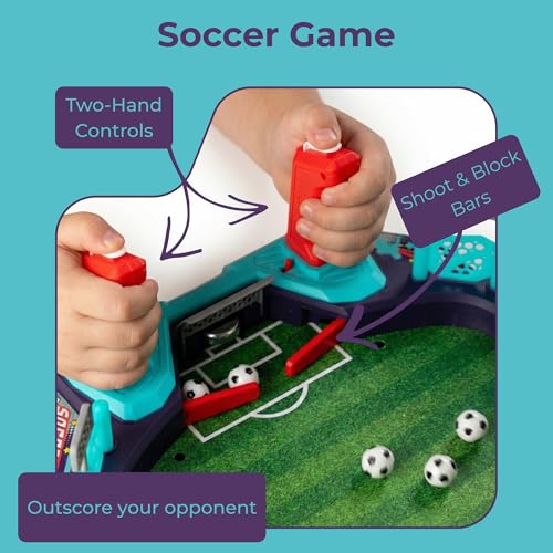 Soccer Board Game — 2 in 1 Foosball & Sling Puck Game Set with Dual Control Handles, Scorekeeper and Goal Bell, Soccer Toys for Kids Ages 3+