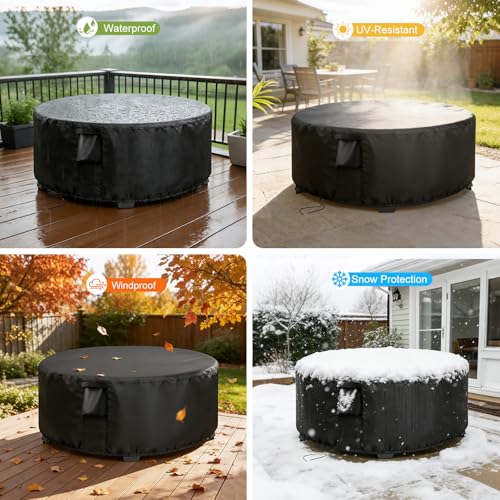 Patio Furniture Covers Round, 34 Inch Outdoor Dinner Table Cover Waterproof, Round Patio Coffee Table Cover for All Weather Resistant - 34 x 16 Inch - size: 34" DIA x 16" H