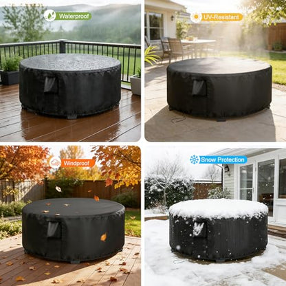 Patio Furniture Covers Round, 34 Inch Outdoor Dinner Table Cover Waterproof, Round Patio Coffee Table Cover for All Weather Resistant - 34 x 16 Inch - size: 34" DIA x 16" H