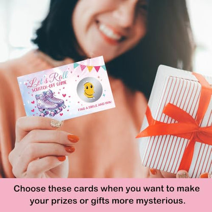 50 Pcs Let's Roll Theme Scratch off Game Cards, Roller Skate Themed Party Games Scratch Cards for Outdoor Fun, Funny Birthday Party Raffle Tickets for Lottery Group Activity - color: Pink Purple