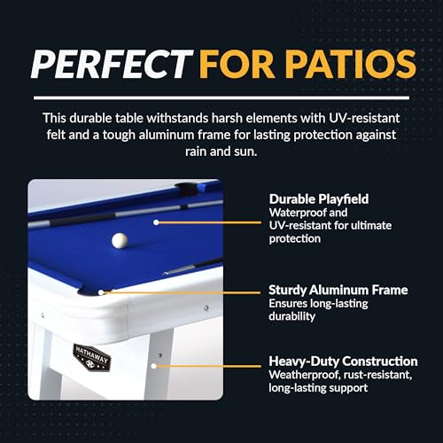 Hathaway Alpine 8-ft Outdoor Pool Table with Aluminum Frame and Waterproof Felt - Includes Accessories, White