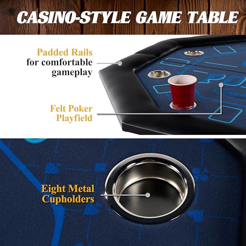 Barrington Poker Multiple Styles Folding Poker Table & Poker Table Top/Dining Table Collection, Durable Padded Rail Tables with Felt Playing Surface, Perfect for Texas Holdem Games - style: 48 In. Poker Table (8 Player)