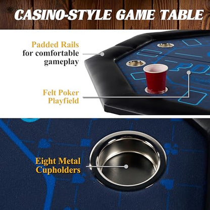 Barrington Poker Multiple Styles Folding Poker Table & Poker Table Top/Dining Table Collection, Durable Padded Rail Tables with Felt Playing Surface, Perfect for Texas Holdem Games - style: 48 In. Poker Table (8 Player)