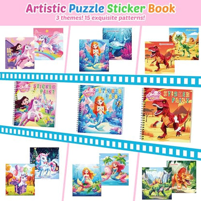 3PCS Paint by Sticker Book for Kids Ages 4-8 - Sticker by Number Activity Books with Stories | Travel Airplane Car Toys, Screen-Free Puzzle Easter Craft Gift for Girls Ages 3-5 4-6 6-8 - color: Style-3-3pcs