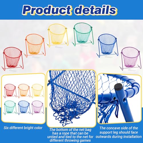 Seenelling 6 Pcs Multipurpose Target Net Set Physical Education Equipment Elementary School PE Training Multicolor Nets for Hitting Golf, Flying Disc, Throwing Football Games