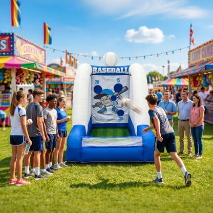 10FT Inflatable Baseball Toss Game with 8 Balls & Built-in Blower, Easy Setup Baseball Pitching Target Carnival Game for Indoor/Outdoor Parties, Events & Backyard Fun