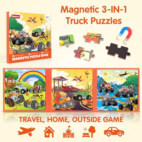 SYNARRY Magnetic Puzzles for Toddlers 3-5, 20 Pieces Travel Puzzles for Kids Ages 4-6, Easter Basket Stuffers Gifts for Kids, Car Airplane Road Trip Activities Toys for 3 4 5 6 Year Old Children - style: Truck