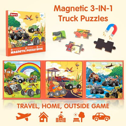 SYNARRY Magnetic Puzzles for Toddlers 3-5, 20 Pieces Travel Puzzles for Kids Ages 4-6, Easter Basket Stuffers Gifts for Kids, Car Airplane Road Trip Activities Toys for 3 4 5 6 Year Old Children - style: Truck