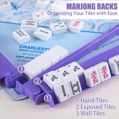 4 Pcs 18.7 Inch Purple Acrylic Mahjong Tile Racks with Pushers for Game Night American Mahjong Racks Tile Set for Mah Jong Lovers and Beginners - color: Purple