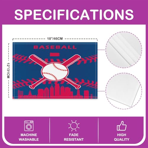 Erosebridal Baseball Placemats Set of 4 for Boys,Kids Softball Place Mats 12x18 inch,Red Black Baseball Player Table Mats,Sports Game Table Place Mats for Kitchen Table - color: Philadelphia
