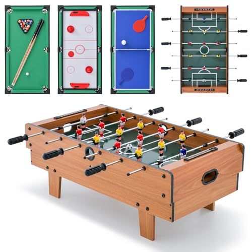 Giantex 4-in-1 Multi Game Table, Combo Foosball Game Table Top w/Billiards, Ping Pong, Push Hockey for Home, Game Room, Family Night & Arcade, Wood Combination Game Table Set for Adults - color: Natural